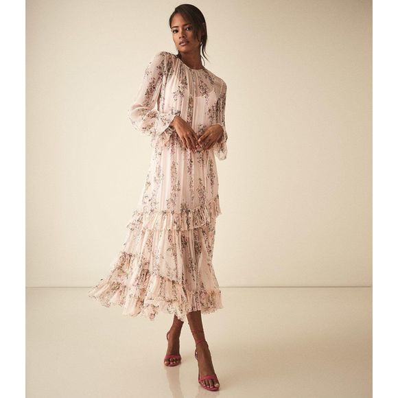 Reiss Dresses & Skirts - REISS floral printed amber silk dress size 2